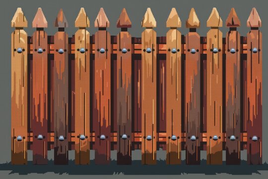 Cartoon and pixel art rendition of a wooden fence, perfect for use as clip art or in-game assets.
