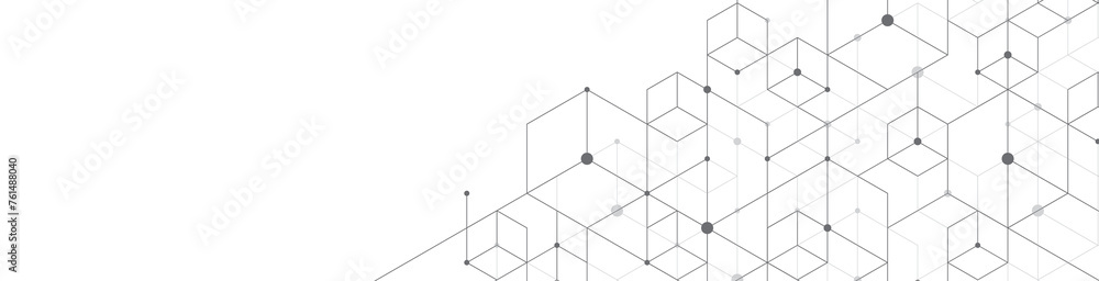 Poster Modern technology illustration with square grid. Technology banner template cubes texture. Digital geometric abstraction with lines and dots
