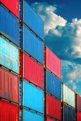 A large group of containers stacked on top of each other. Ideal for industrial and shipping concepts