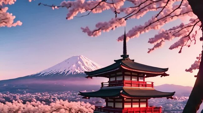 beautiful 3d view of mount fuji, japanese atmosphere