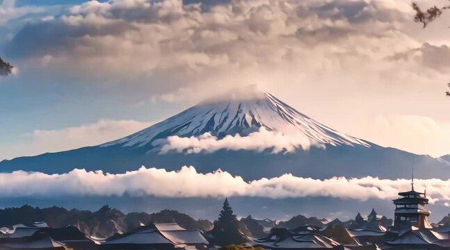 beautiful 3d view of mount fuji, japanese atmosphere