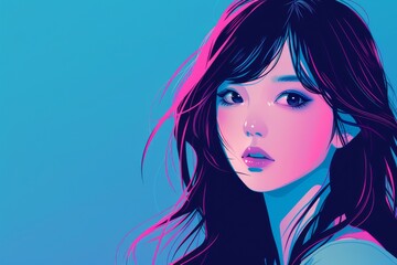 ポップカルチャー風のロングヘアの東京の女の子（ストリートファッション・デジタルアート・原宿・渋谷）