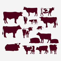 flat design cow silhouette collection