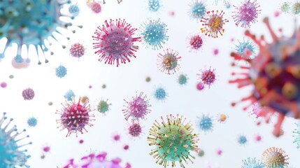 Colorful corona cells floating in the air, suitable for scientific presentations