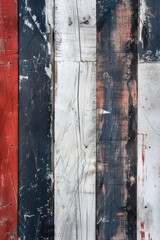 Close up of a wooden wall with red, white, and blue paint. Great for background or texture use