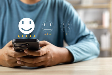 Users rate service experiences on online application for customer feedback and satisfaction for...