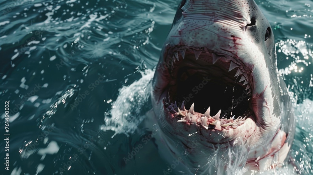 Aufkleber a close-up image of a shark with its mouth open. suitable for educational materials or wildlife pres