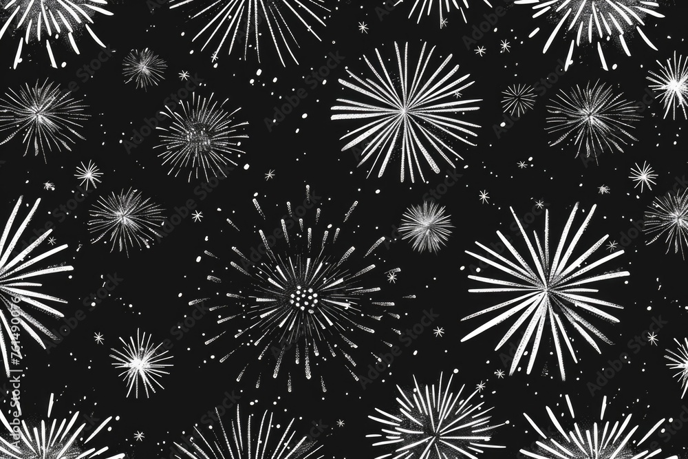 Poster A stunning black and white fireworks display with stars. Perfect for adding a touch of elegance to any project