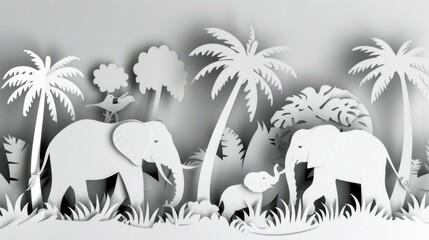 Paper cut of elephant family in jungle, ideal for educational materials