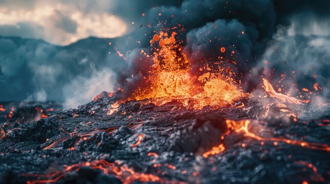 A stunning image of a large amount of lava rising into the air. Perfect for educational materials or articles on volcanic activity