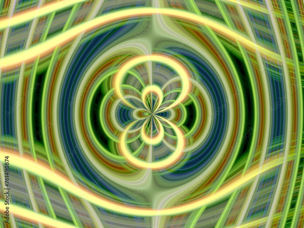 Fototapete green, yellow and brown background with effect of convex, depth, space, rays, waves, asymmetrical pa