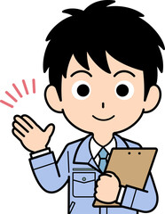 バインダーを持って案内する営業マン