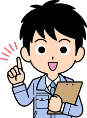 バインダーを持って指さしする営業マン