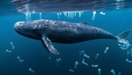 A Blue Whale Swimming Through A Field Of Jellyfish Upscaled 8