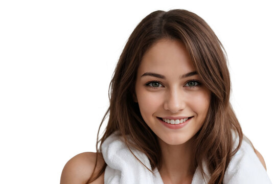 Beautiful young woman with a towel posing on a transparent background. isolated, transparent background, no background. PNG.