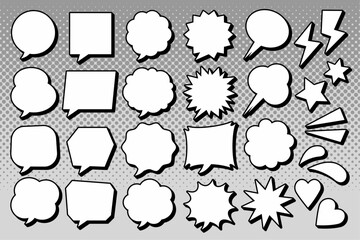 アメコミ風のシンプルな影あり吹き出しセット