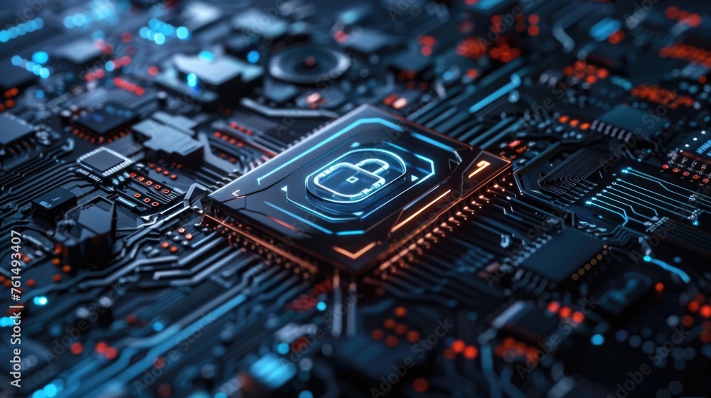 Aufkleber Detailed view of a computer chip on a circuit board. Suitable for technology concepts