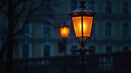 Romantic ambiance from street lights at night, triggering memories and nostalgia, with abundant...