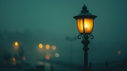 The glow of street lights at night setting a romantic mood, invoking memories and nostalgia, with...
