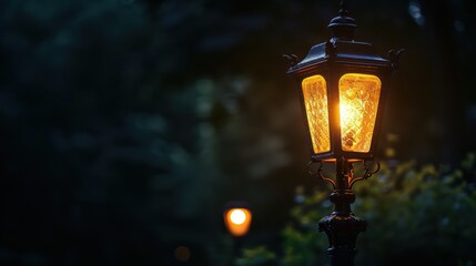 Street lights at night creating a romantic atmosphere, evoking memories and nostalgia, with ample...