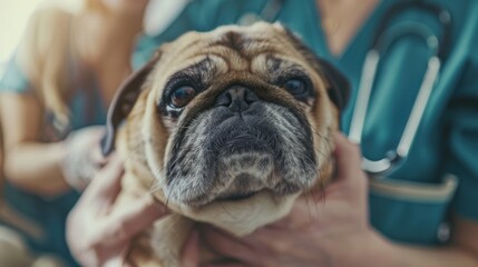 Pug receives care from veterinarians who specialize in pet health clinics.