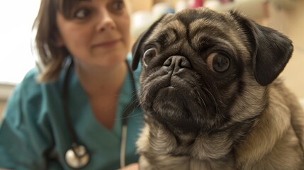 Pug receives care from veterinarians who specialize in pet health clinics.