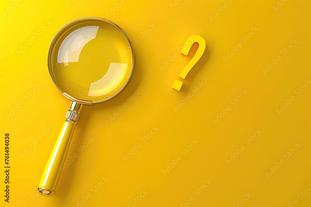 Poster a magnifying glass and question mark on a yellow background. suitable for educational and detective 