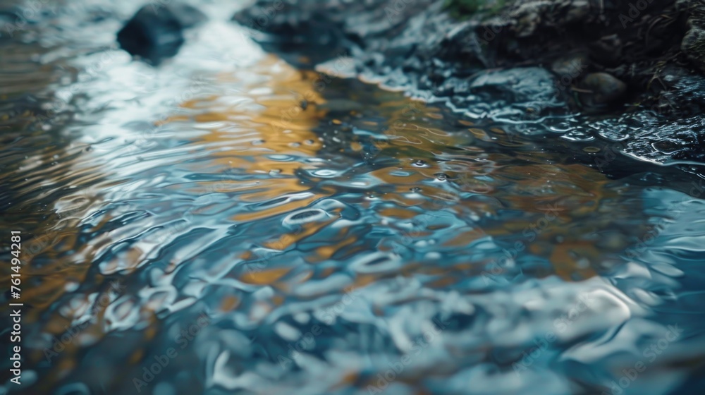Poster close up of a stream of water with rocks in the background. suitable for nature and outdoor-themed d