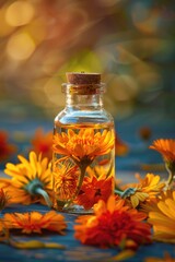 Colorful flowers in a glass bottle, perfect for various designs