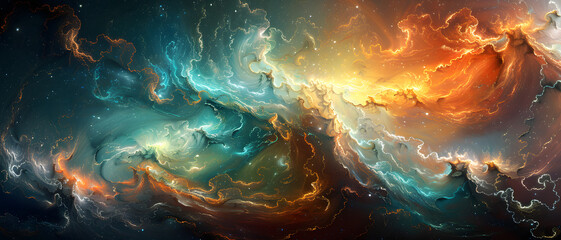 Mesmerizing digital artwork displaying a flow of cosmic energy with vibrant colors creating a powerful abstract scene