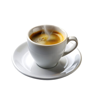 minimalist photo of a white coffee cup with saucer isolated on a transparent background