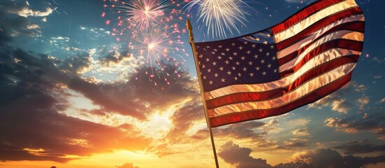 anniversary celebration with american flag - obrazy, fototapety, plakaty
