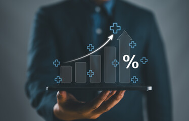Interest rate and dividend concept, businessman calculating income and return on investment, save,...