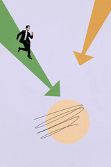 Composite 3D photo collage trend artwork sketch image of young office manager run down on huge...