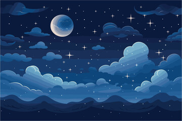 Night starry sky with full moon and cloud, night sky with moon and stars