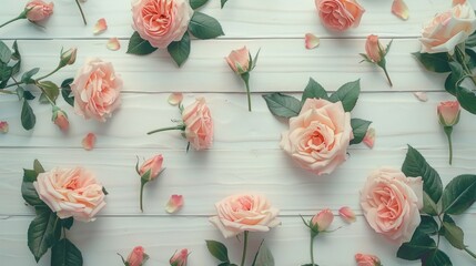 Abstract floral background. Blush pink roses