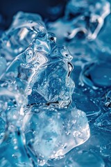 A group of ice cubes on a blue surface. Suitable for various design projects
