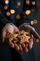 Person holding a handful of cookies, suitable for food and baking concepts - obrazy, fototapety, plakaty