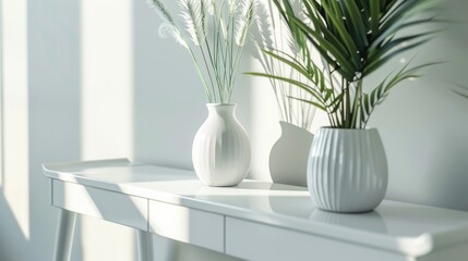 Two decorative vases placed on a table. Suitable for interior design concepts