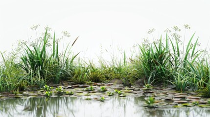 A pond filled with various water plants. Perfect for nature and gardening themes