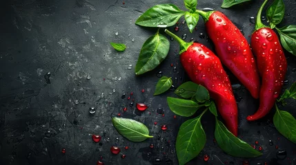 Fotobehang Fresh spicy red chili background with copy space © Matthew