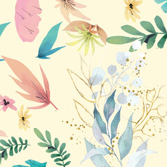 Lovely pastel set of watercolor floral elements