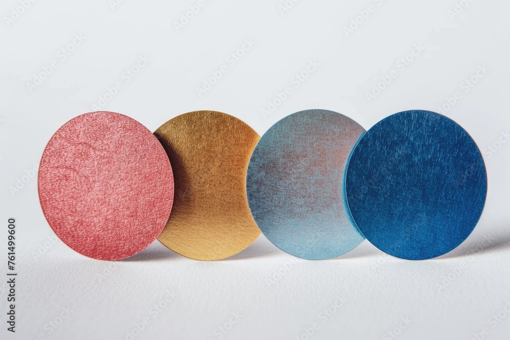 Poster colorful discs lined up on a white background. suitable for various design projects