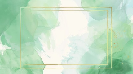 light green watercolor background, with gold simple thin frame around center