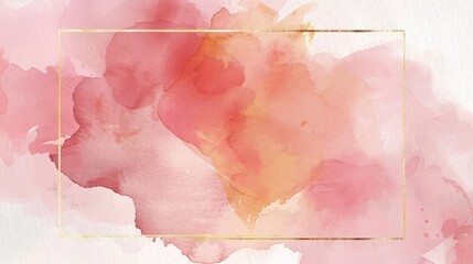 Light pink and peach watercolor background with a simple thin gold frame around the center.