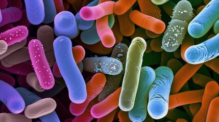 Vibrant illustration of E. coli bacteria in microbiology.