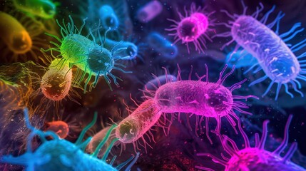 Microbiology illustration of vibrant E. coli bacteria