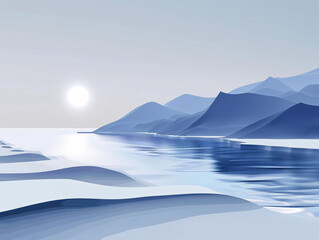 Minimalist representation of a natural landscape in monochromatic tones. Polar or desert interpretation.