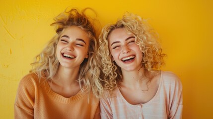Two women laughing and posing for a photo, suitable for social media content