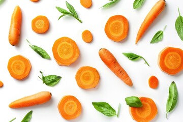 Fresh halved carrots, perfect for food blogs or recipes - obrazy, fototapety, plakaty